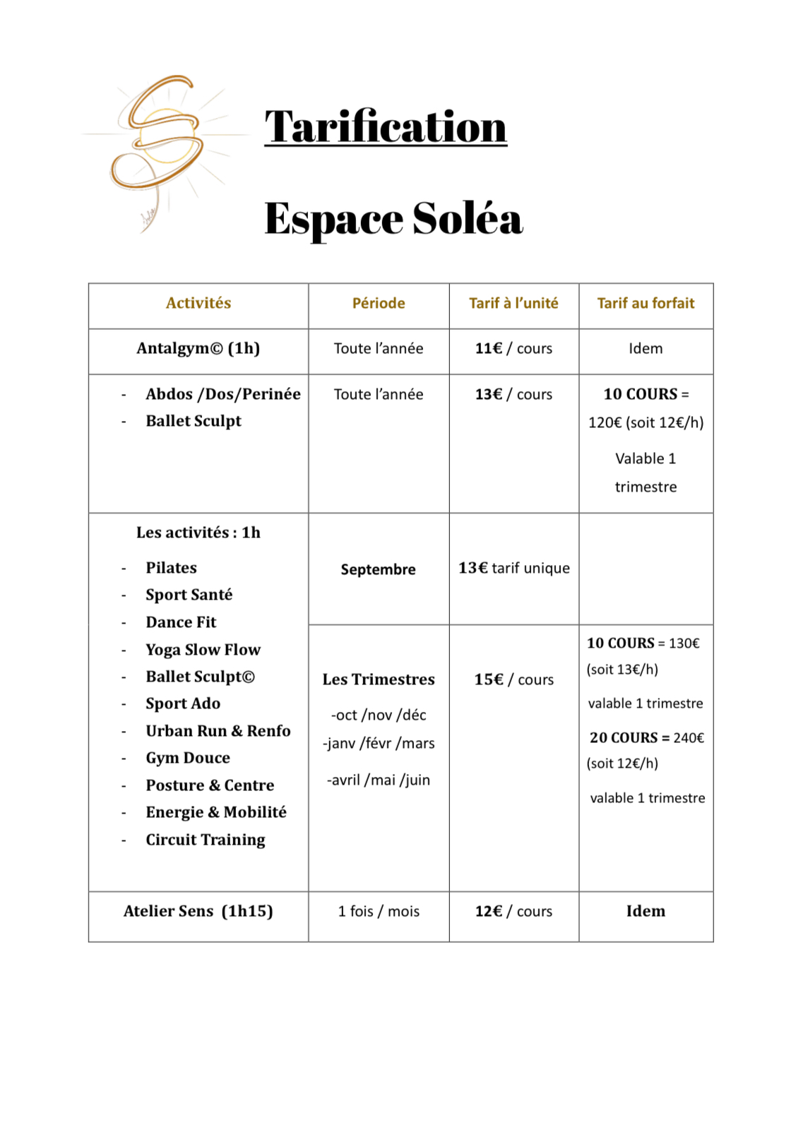 A1. Tarification Activité Sportive